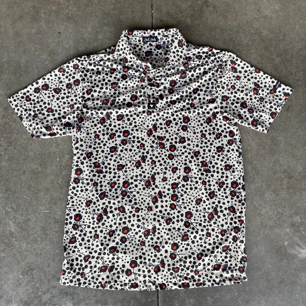 Bad Birdie Golf Polo Men's Medium Cherry Bomb Floral Preppy Outdoor Summer Party